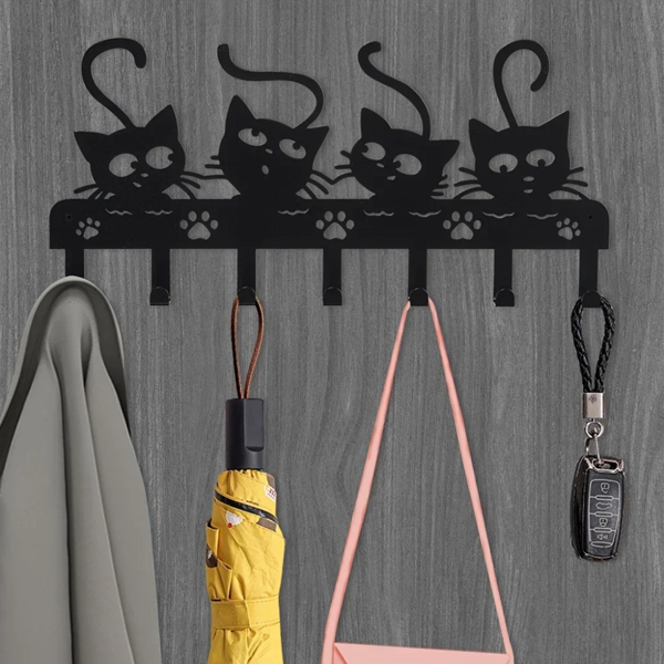 Black Cats Wall-Mounted Utility Hooks