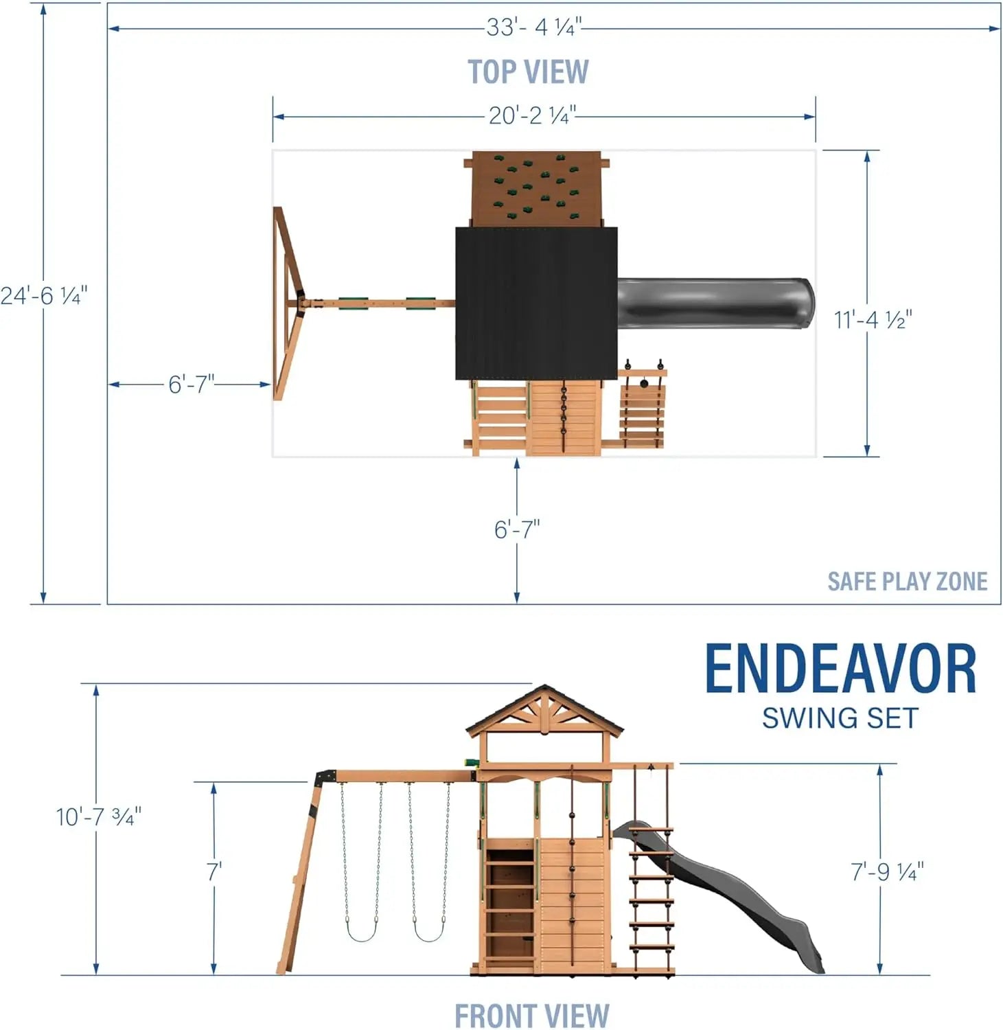 Wood Swing Set With Wave Slide