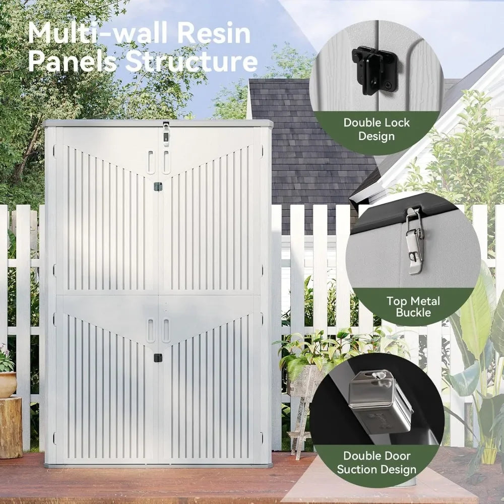Outdoor Storage Shed, 64 Cu.Ft Vertical Sheds Outdoor with Floor, Outdoor Waterproof Storage Cabinet for Garage Storage