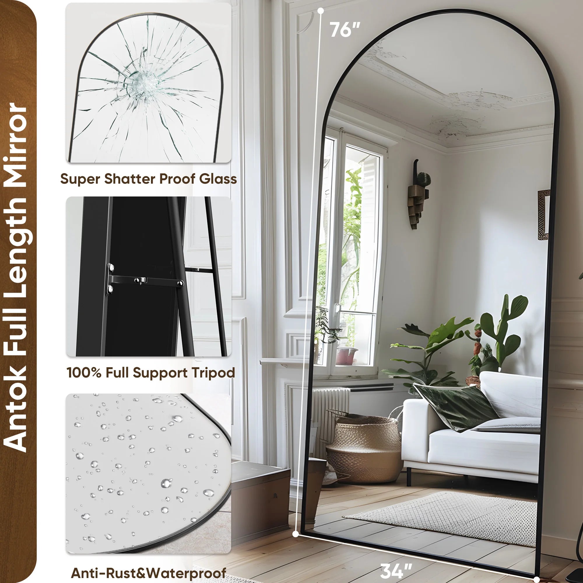 76"x34" Freestanding Full Body Mirror