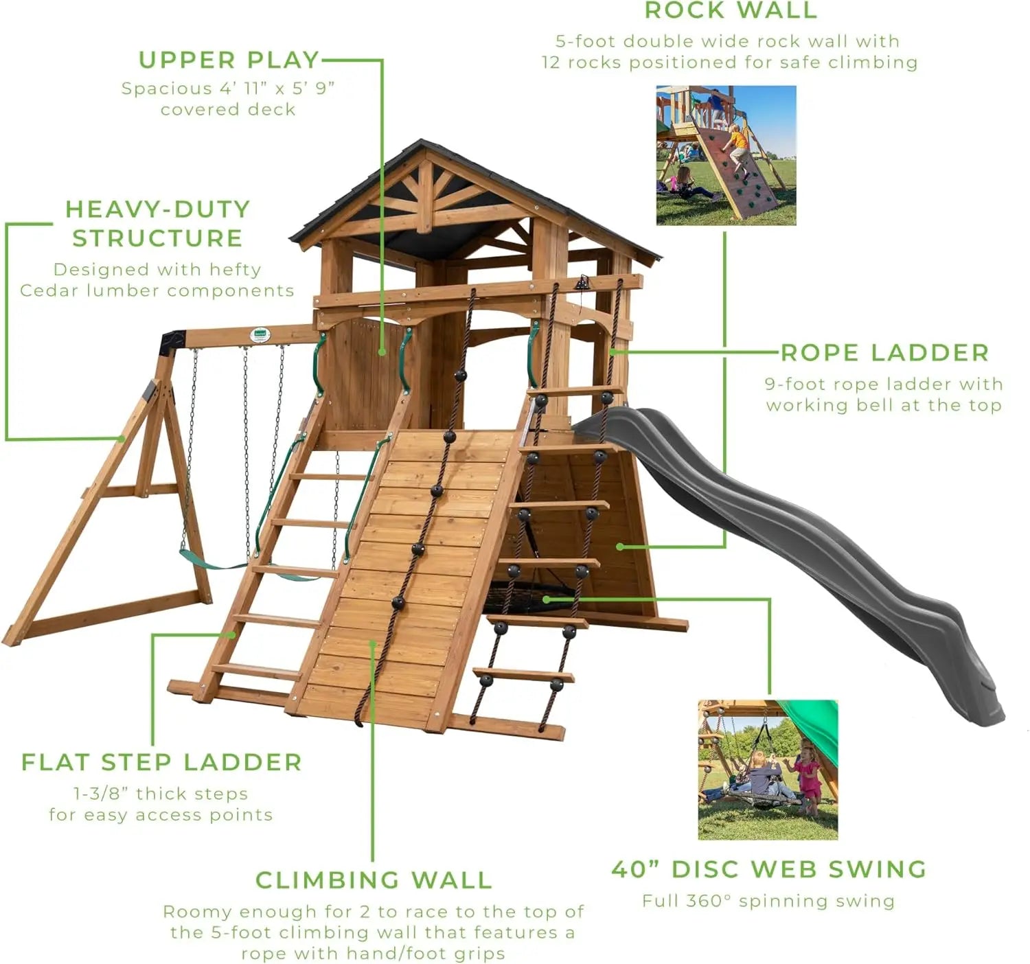 Wood Swing Set With Wave Slide