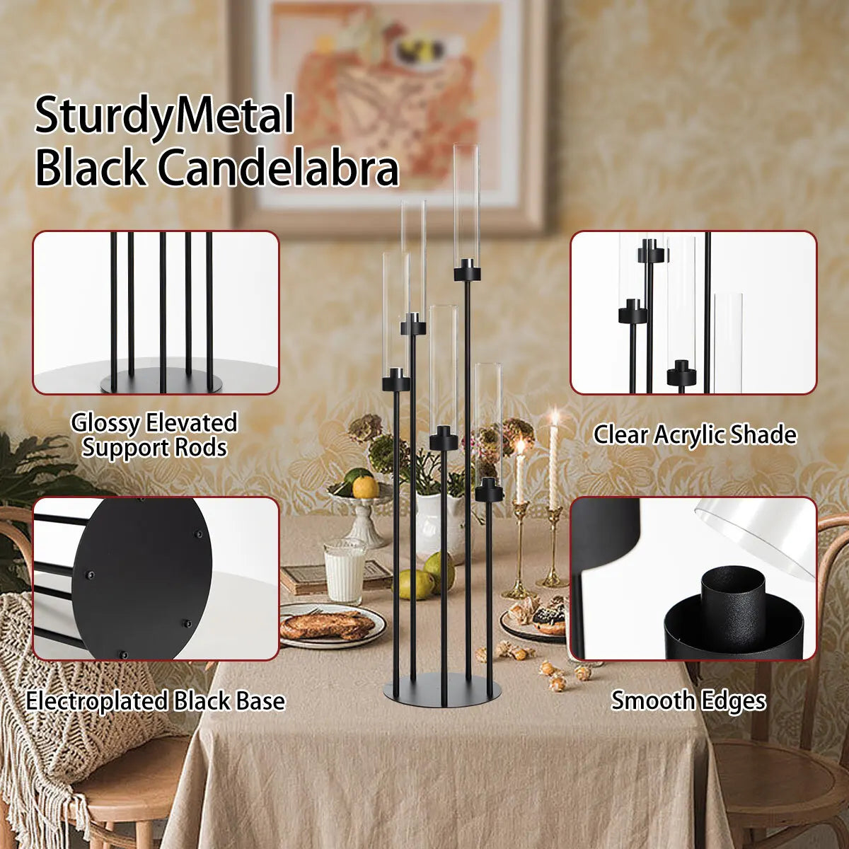 Matte Black Candle Holder With Shades