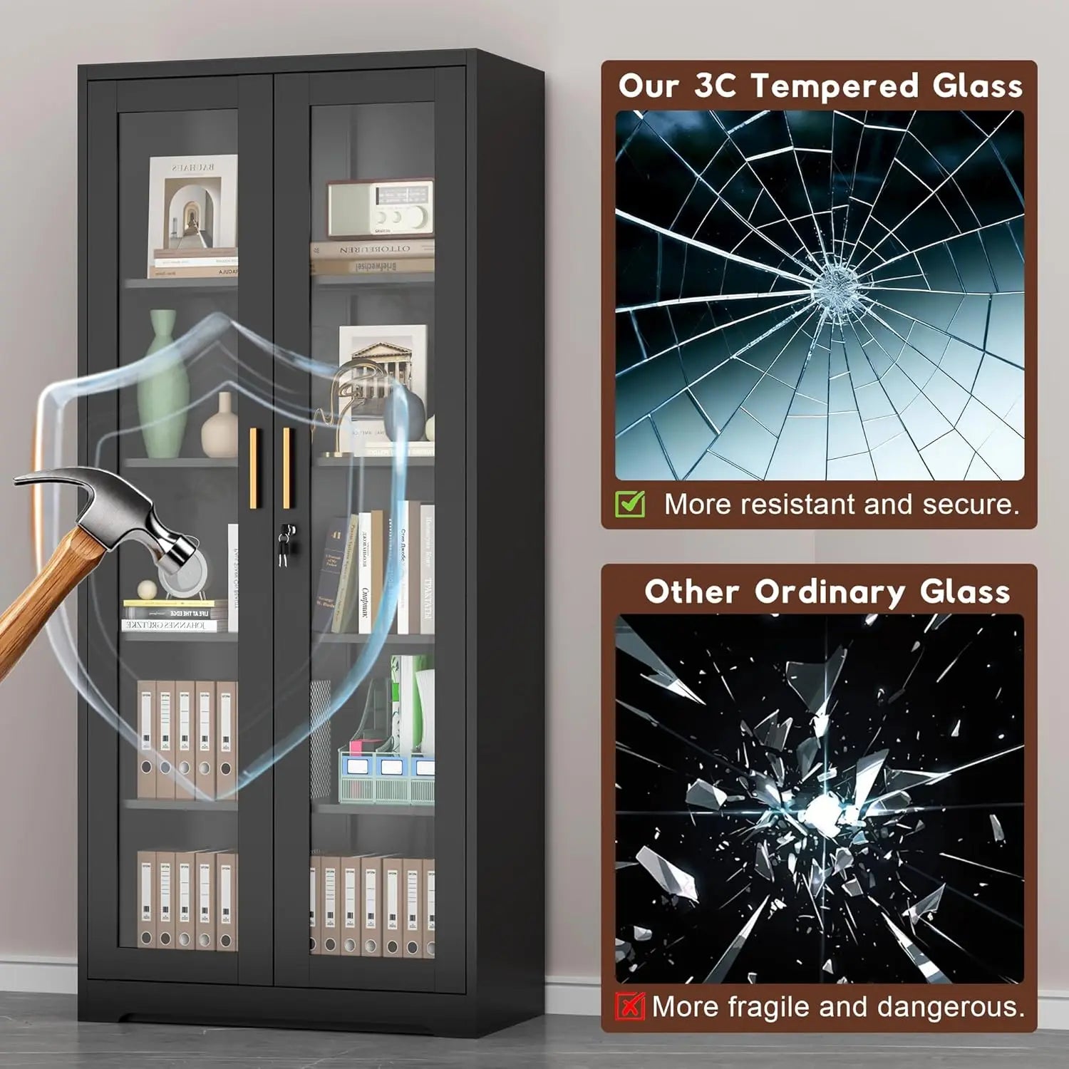 Lockable Display Cabinet With Glass Doors