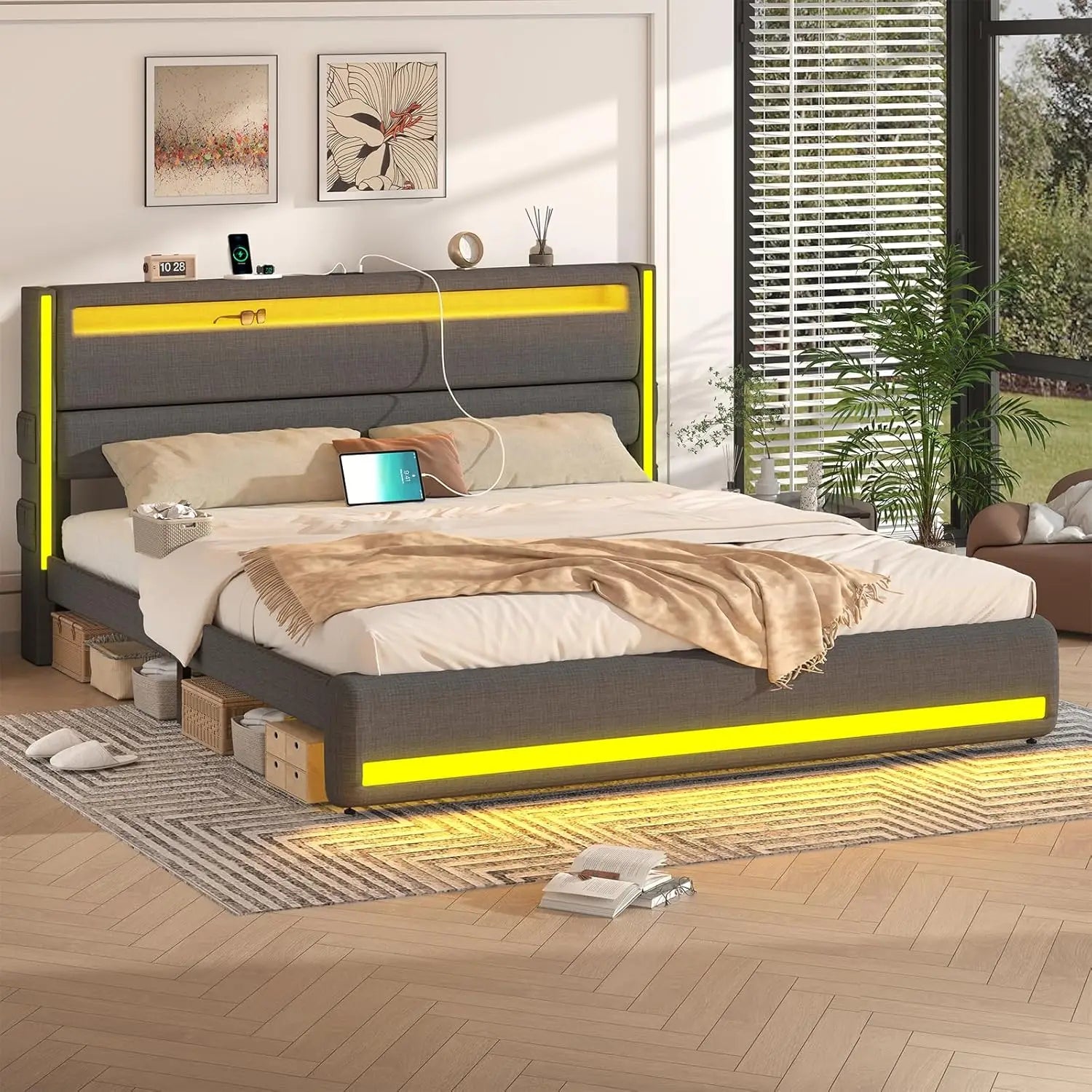 King Size Bed Frame With LED Lights