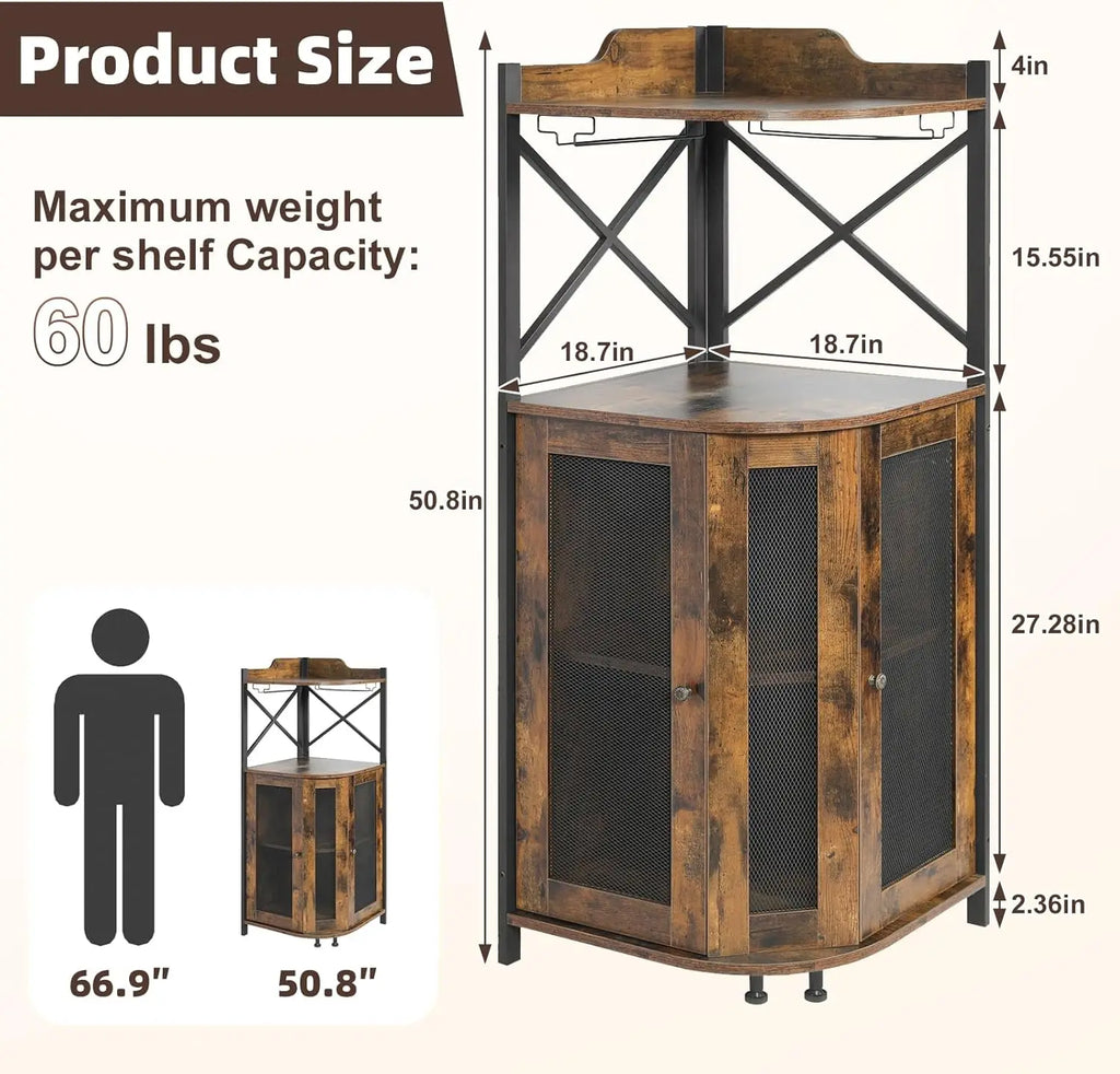 Corner Bar Cabinet with LED Lights