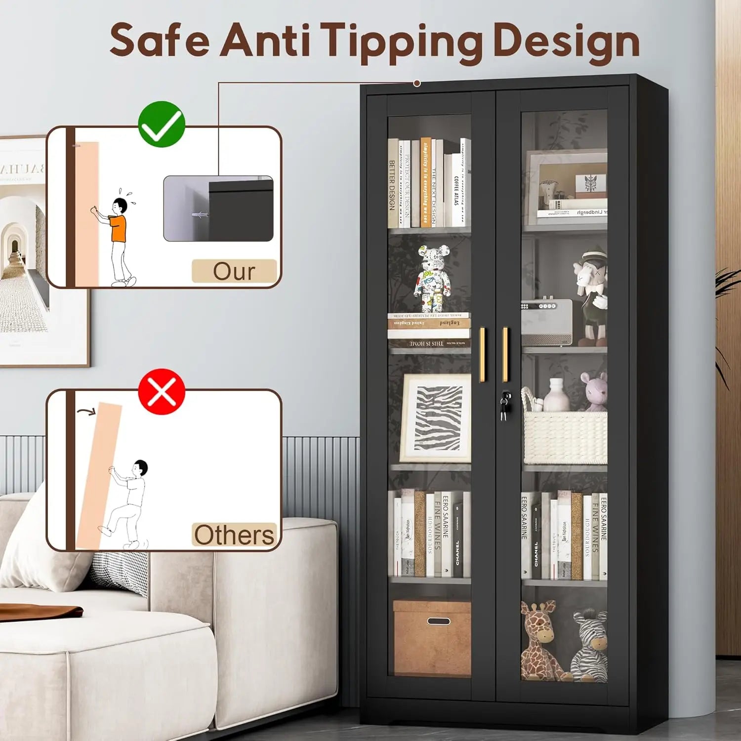 Lockable Display Cabinet With Glass Doors
