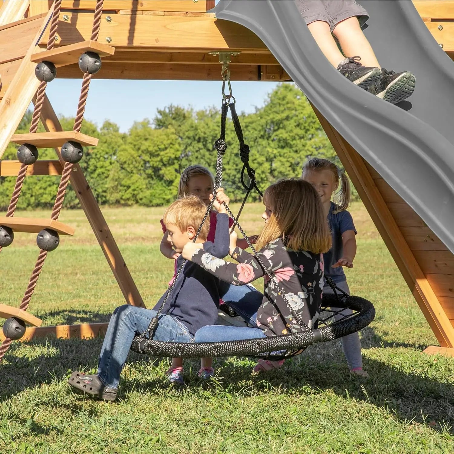 Wood Swing Set With Wave Slide