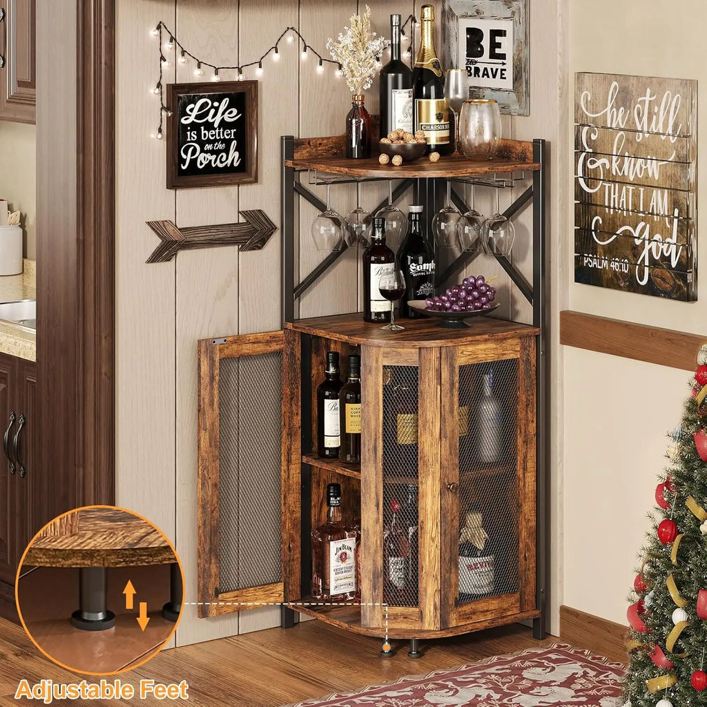 Corner Bar Cabinet with LED Lights
