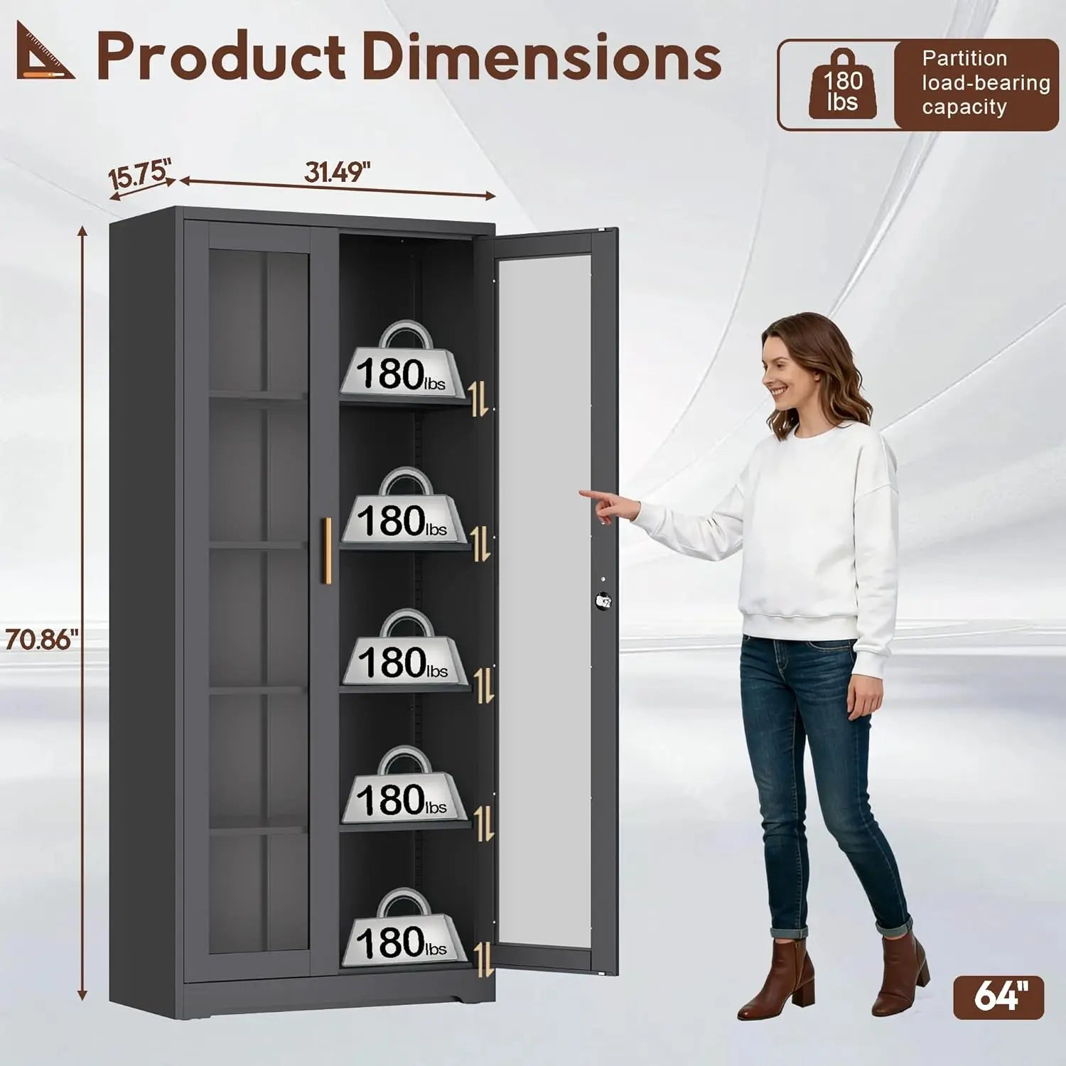 Lockable Display Cabinet With Glass Doors