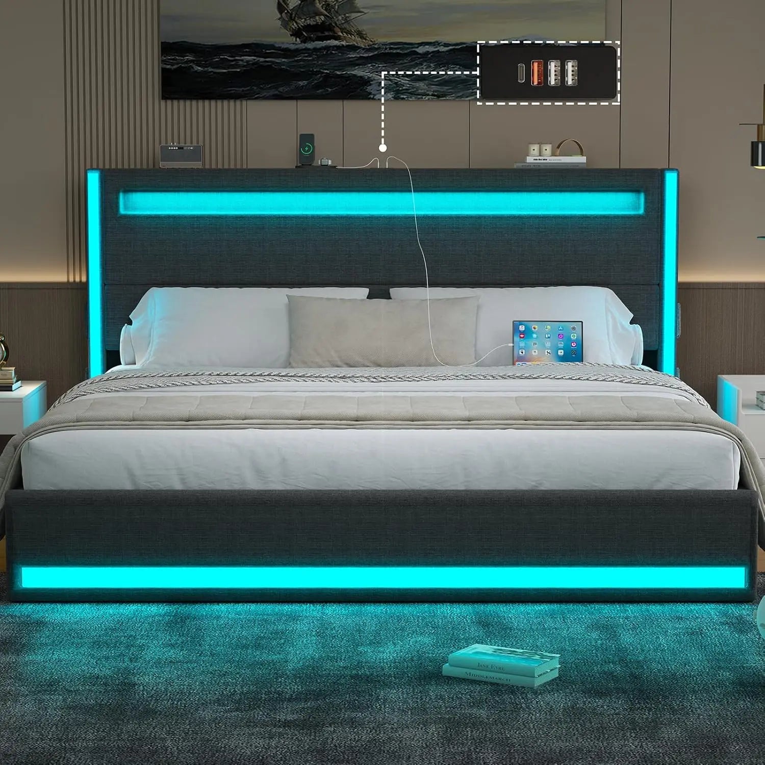 King Size Bed Frame With LED Lights