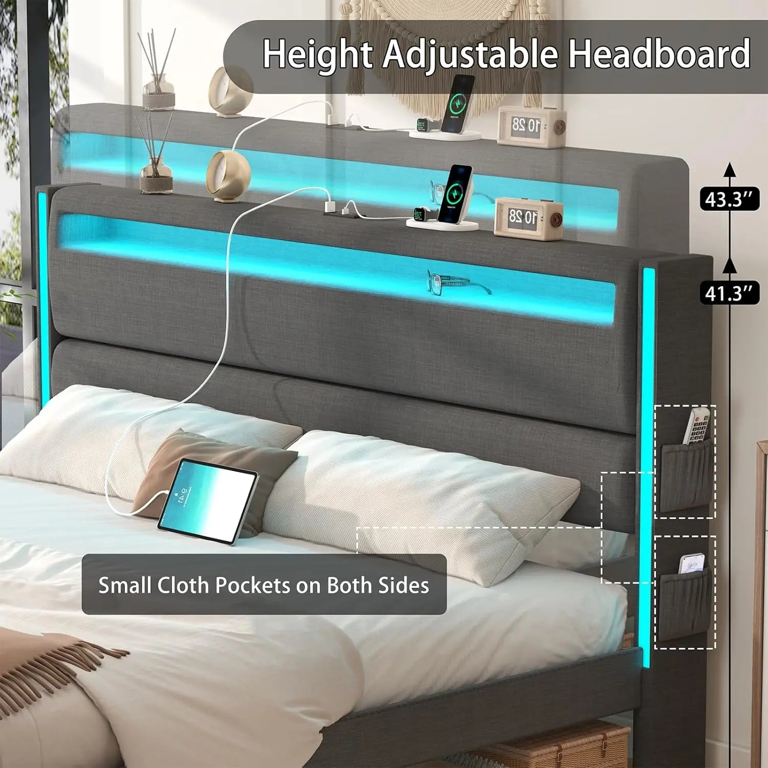 King Size Bed Frame With LED Lights