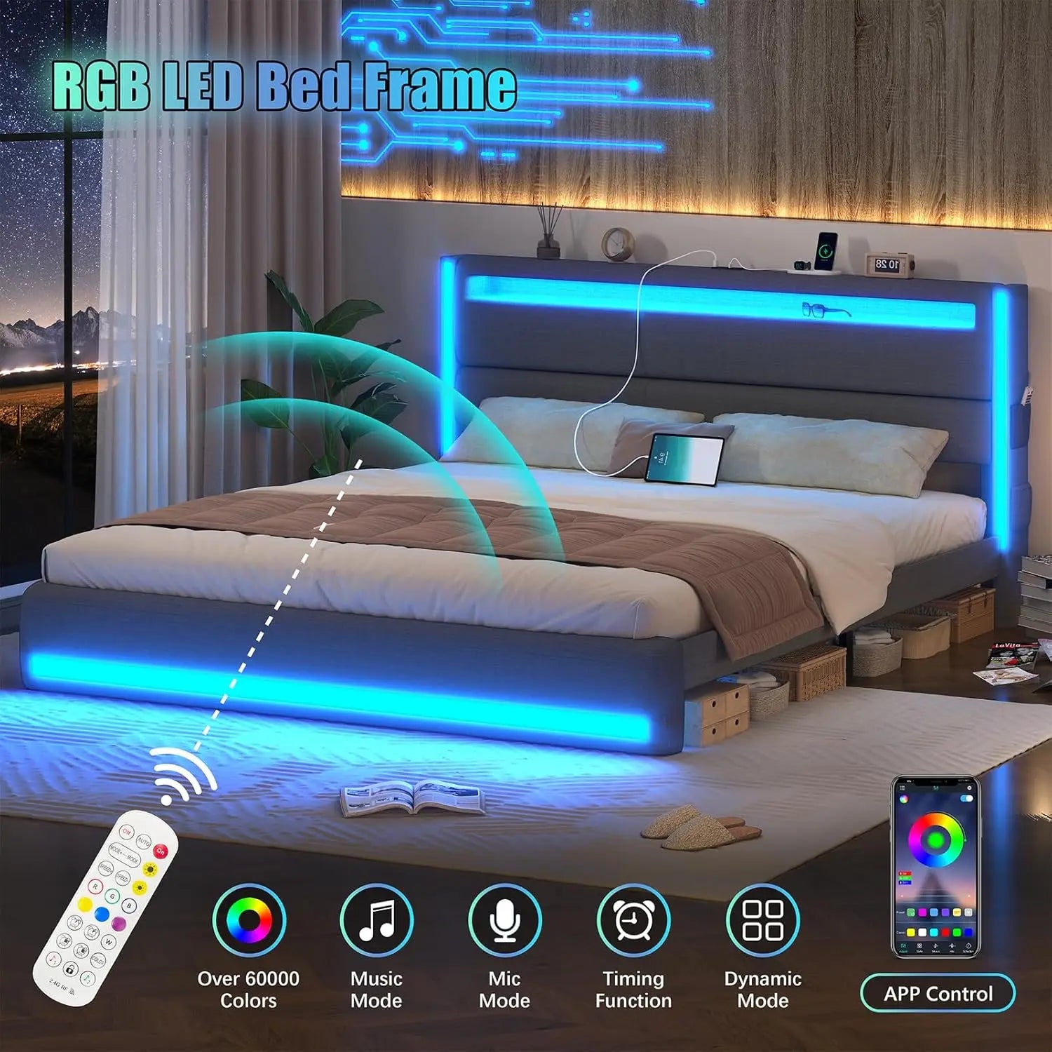 King Size Bed Frame With LED Lights