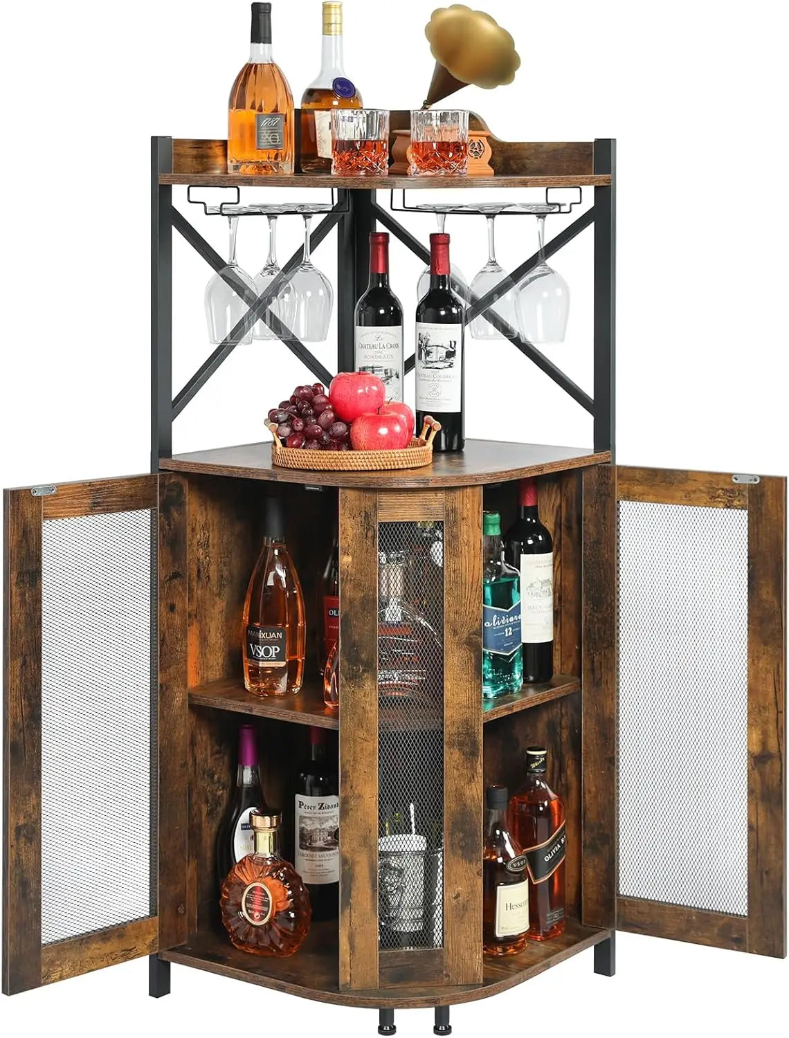 Corner Bar Cabinet with LED Lights