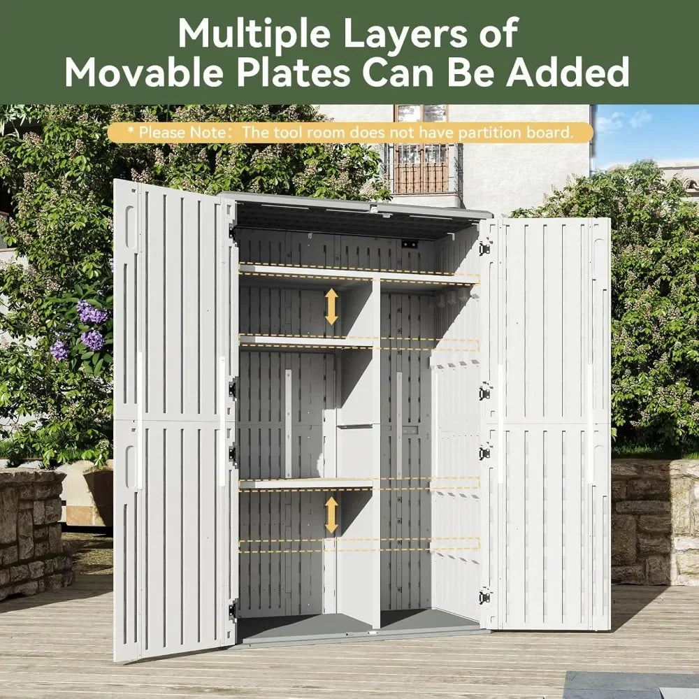 Outdoor Storage Shed, 64 Cu.Ft Vertical Sheds Outdoor with Floor, Outdoor Waterproof Storage Cabinet for Garage Storage