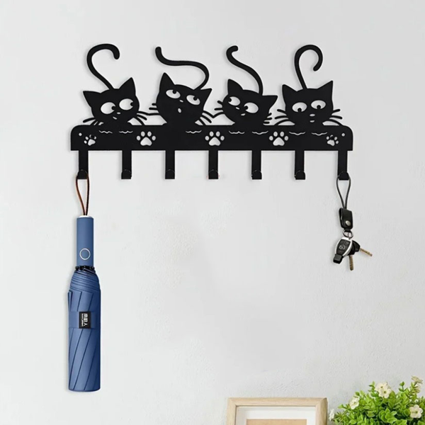 Black Cats Wall-Mounted Utility Hooks